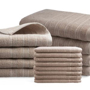 Handdoeken 16 delig set – Doublelife Recycled Cotton Collectie – warm sand