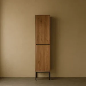 Badkamerkast massief noten 2 softclose deuren op stalen onderstel | Amsterdam