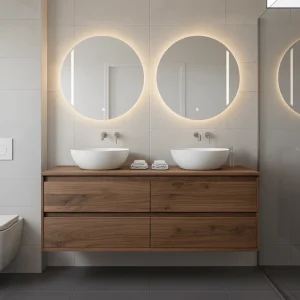 Badkamermeubel zwevend noten 4 lades skylt | Amsterdam