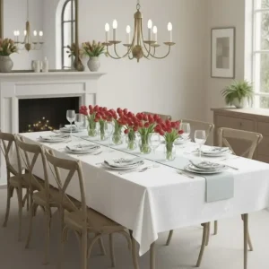 Damast tafelkleed: met Franse lelie – Wit