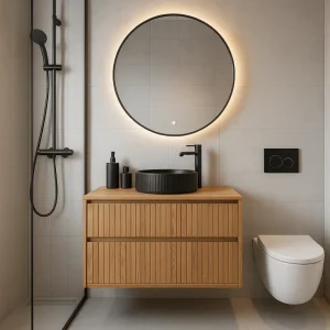 Eiken badmeubel met ribbbelfront 2 lades | Amsterdam