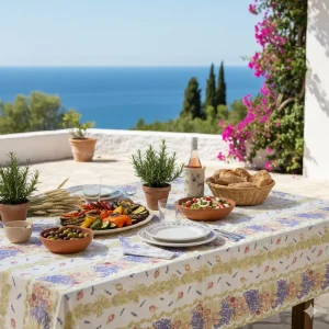 Frans tafelkleed: Roses et Lavandes – Roomwit