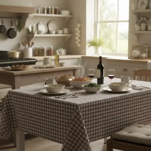 Frans tafelkleed: Geruit gecoat – Taupe