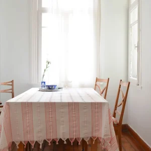 Tafelkleed: Met franje – Koraalrood