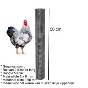 Kippengaas (gegalvaniseerd) – rol 2.5m – 50cm breed