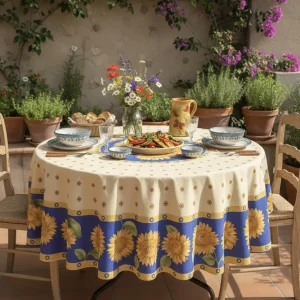 Rond tafelkleed: Zonnebloem – Blauw