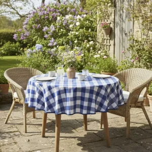 Rond tafelkleed: Geruit grote ruit – Blauw