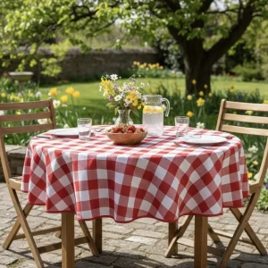 Rond tafelkleed: Geruit grote ruit – Rood