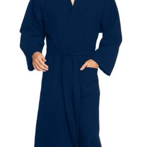 Donkerblauwe badjas van wafelkatoen van Vossen