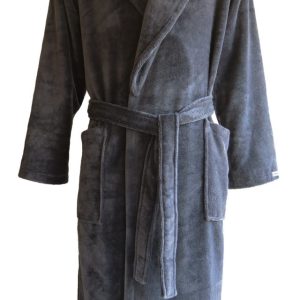 Antracietgrijze velours badstof herenbadjas met sjaalkraag van Taubert
