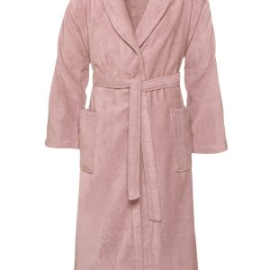 Pastelroze veloursbadstof badjas met sjaalkraag van Vandyck